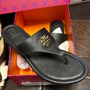 Tory Burch Black Leather Flip-Flops